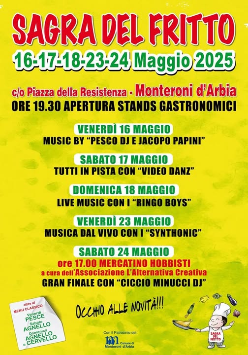 Provincia di Siena: Sagra del fritto a Monteroni d’Arbia, da domani 16 maggio la 15°&nbsp;edizione