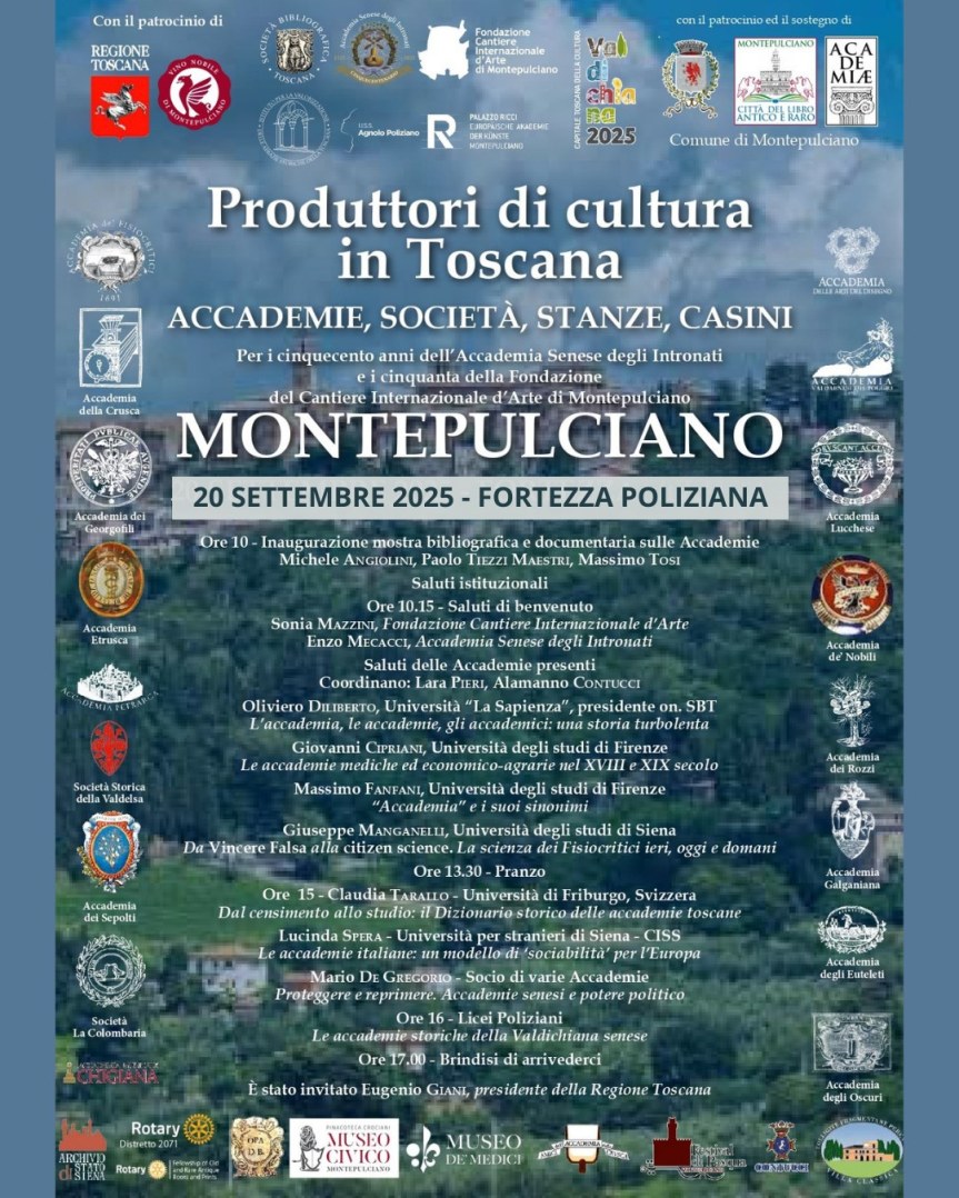 Provincia di Siena, Montepulciano: il 20 settembre un convegno e una mostra sulle Accademie&nbsp;toscane