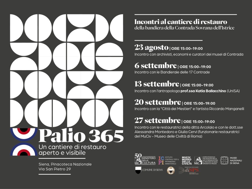 Siena, Un cantiere aperto tra memoria e partecipazione: prosegue alla Pinacoteca Nazionale di Siena il restauro della bandiera storica della Contrada Sovrana&nbsp;dell’Istrice