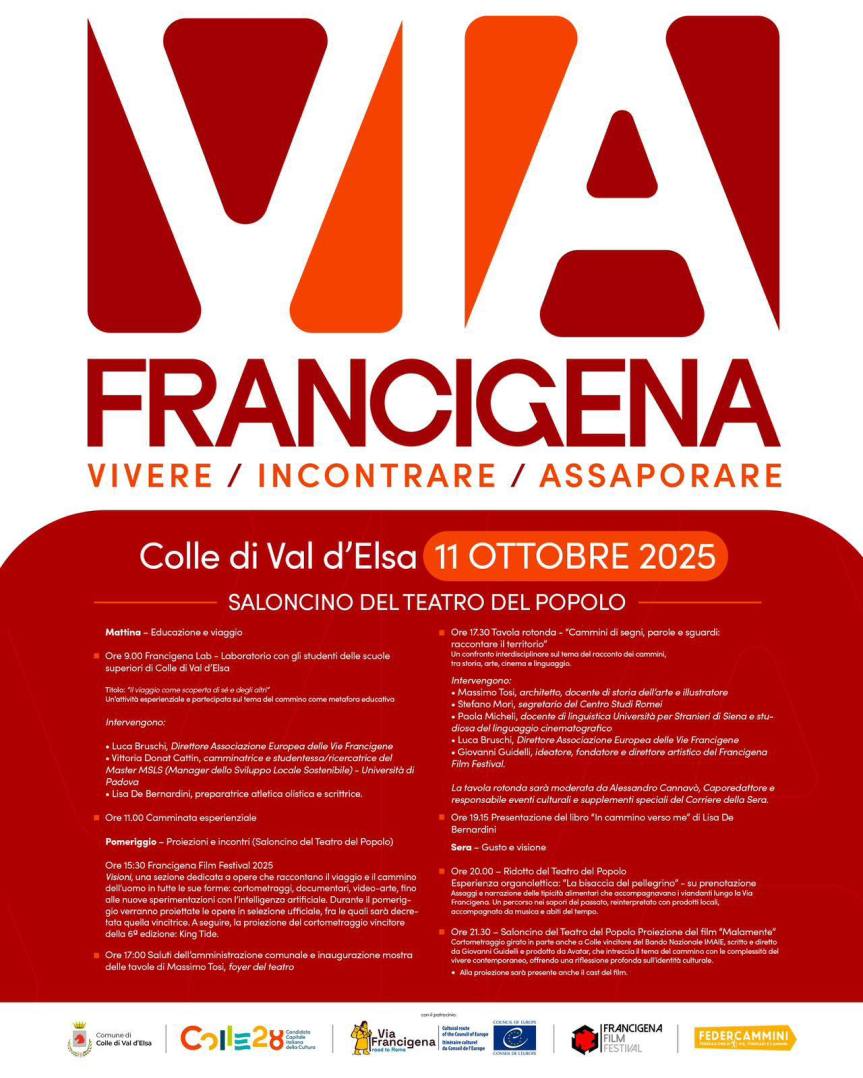Provincia di Siena: Colle di Val d’Elsa, prima edizione del “Festival V.I.A. Francigena – Vivere, Incontrare,&nbsp;Assaporare”