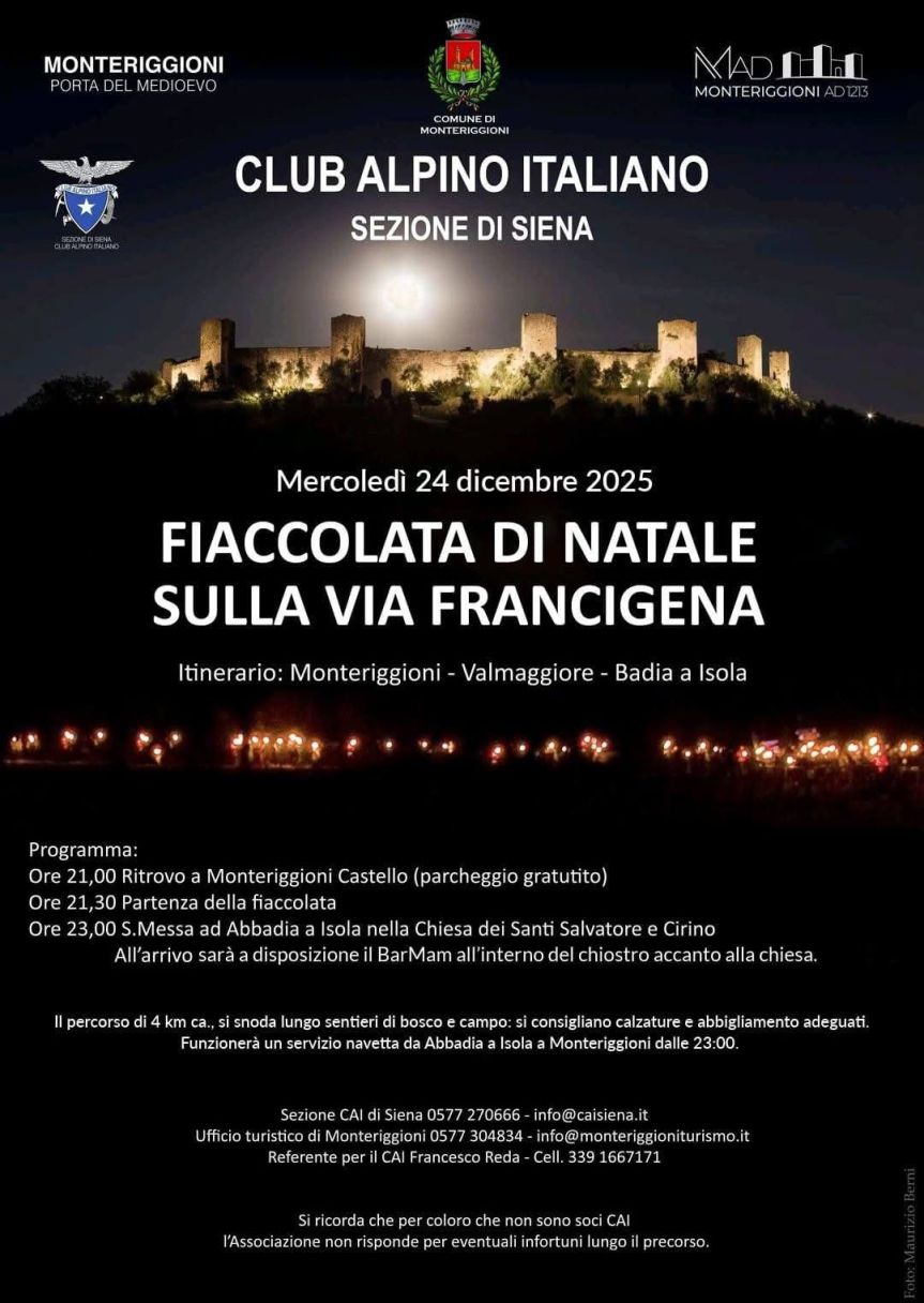 Provincia di Siena: Fiaccolata di Natale con il Cai a&nbsp;Monteriggioni