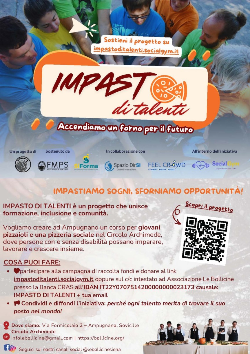 Siena,  Le Bollicine: “IMPASTO DI TALENTI – Accendiamo un forno per il&nbsp;futuro”