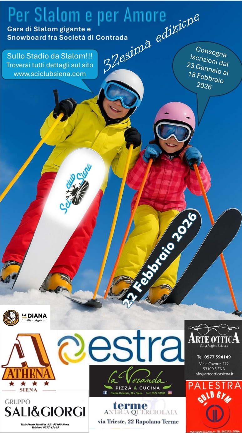 Siena: “Per Slalom e per Amore”, la gara di sci tra le società di contrada torna il 22 febbraio&nbsp;2026
